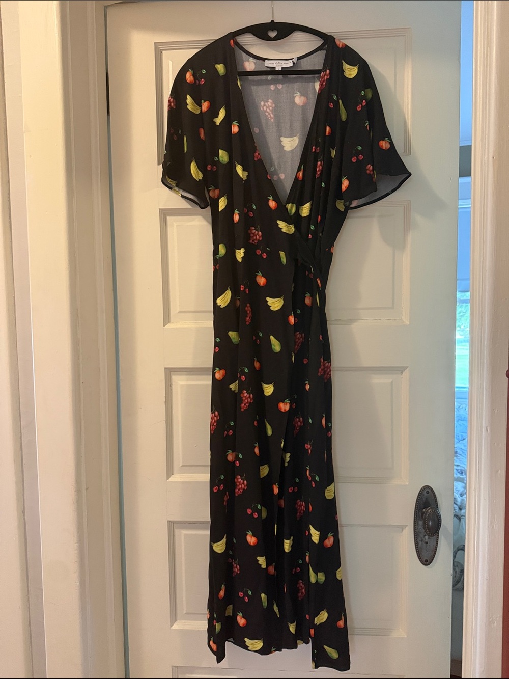 Never Fully Dressed Black Fruit-Print Maxi Wrap Dress